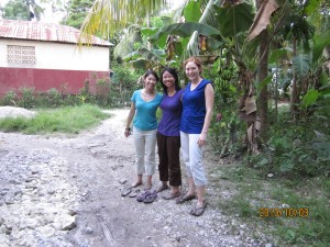 Karen, Janice and Caroline are glad to arrive on the other side of the muddy path!